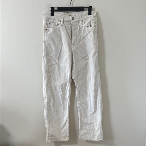 Levi’s Ribcage Straight Ankle High Rise Corduroy Pant Cream Size 28 - Picture 2 of 12